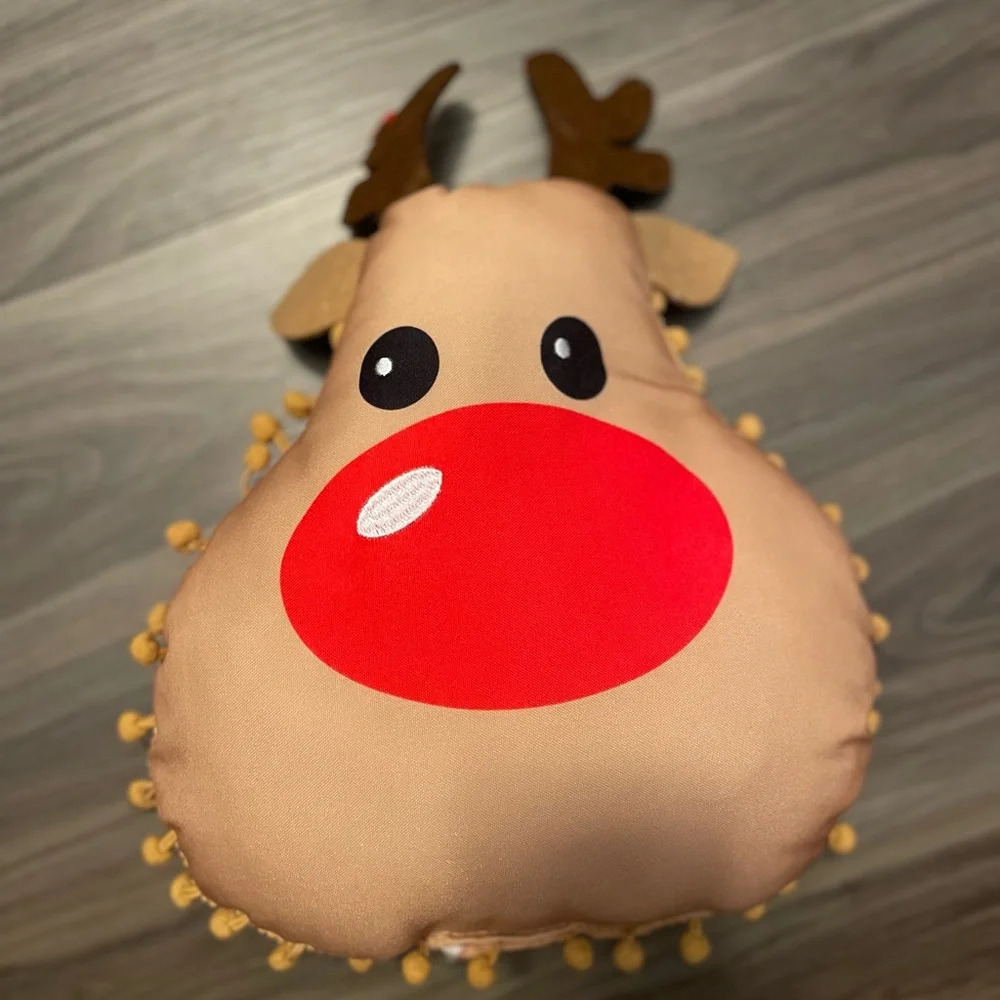 Holiday Time Christmas 11 inch Reindeer Decorative Pillow Plush